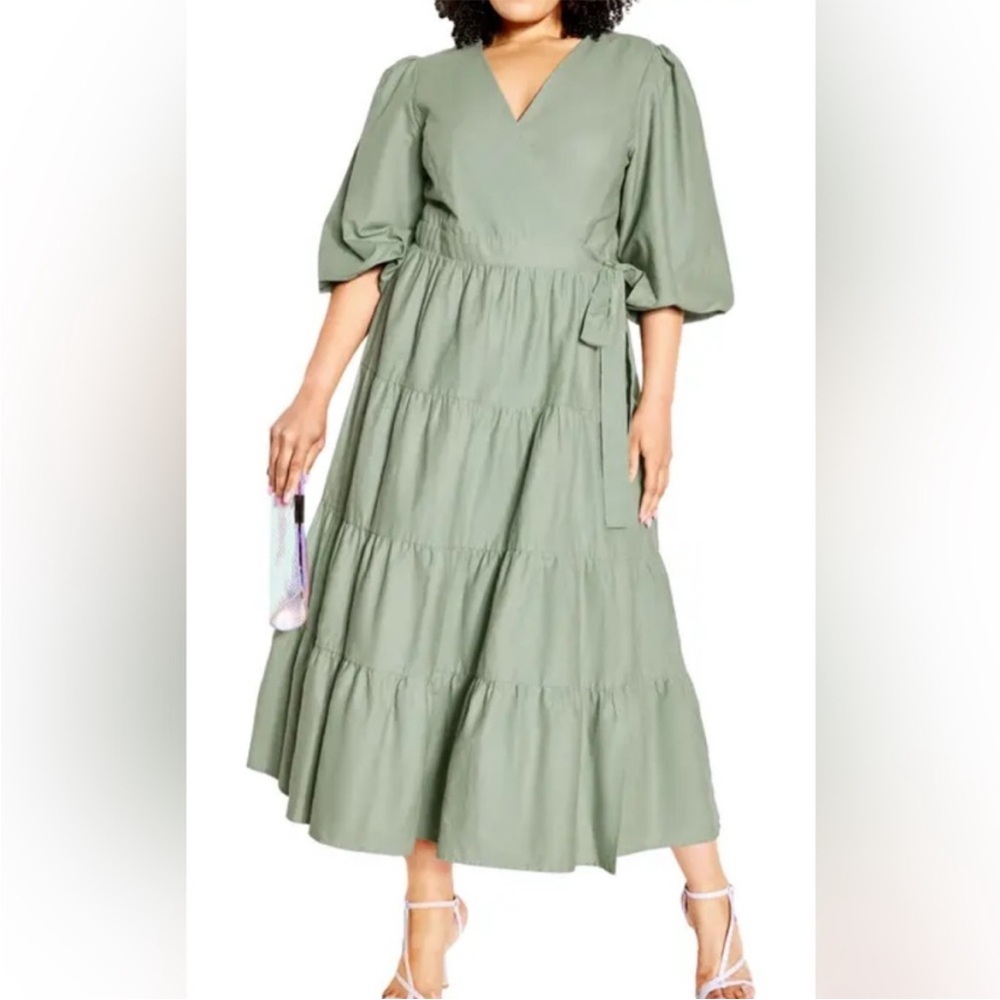 NWT green ruffle wrap dress.  English rose tiered true wrap dress